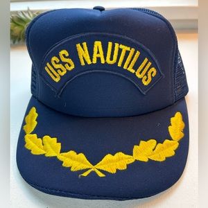 Vintage USS Nautilus blue and gold embroidered SnapBack mesh hat size M/L USA